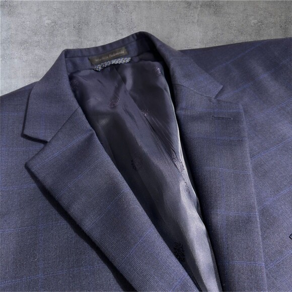 Ralph Lauren Men's 46R Navy Wool Blend Blazer Sport Coat 2-Button Jacket Plaid - Picture 5 of 15